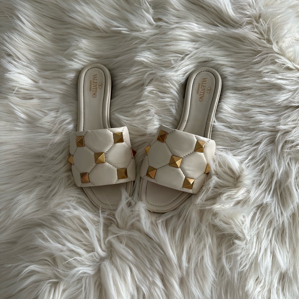 Valentino Women's Sandals in Cream with Gold Studs